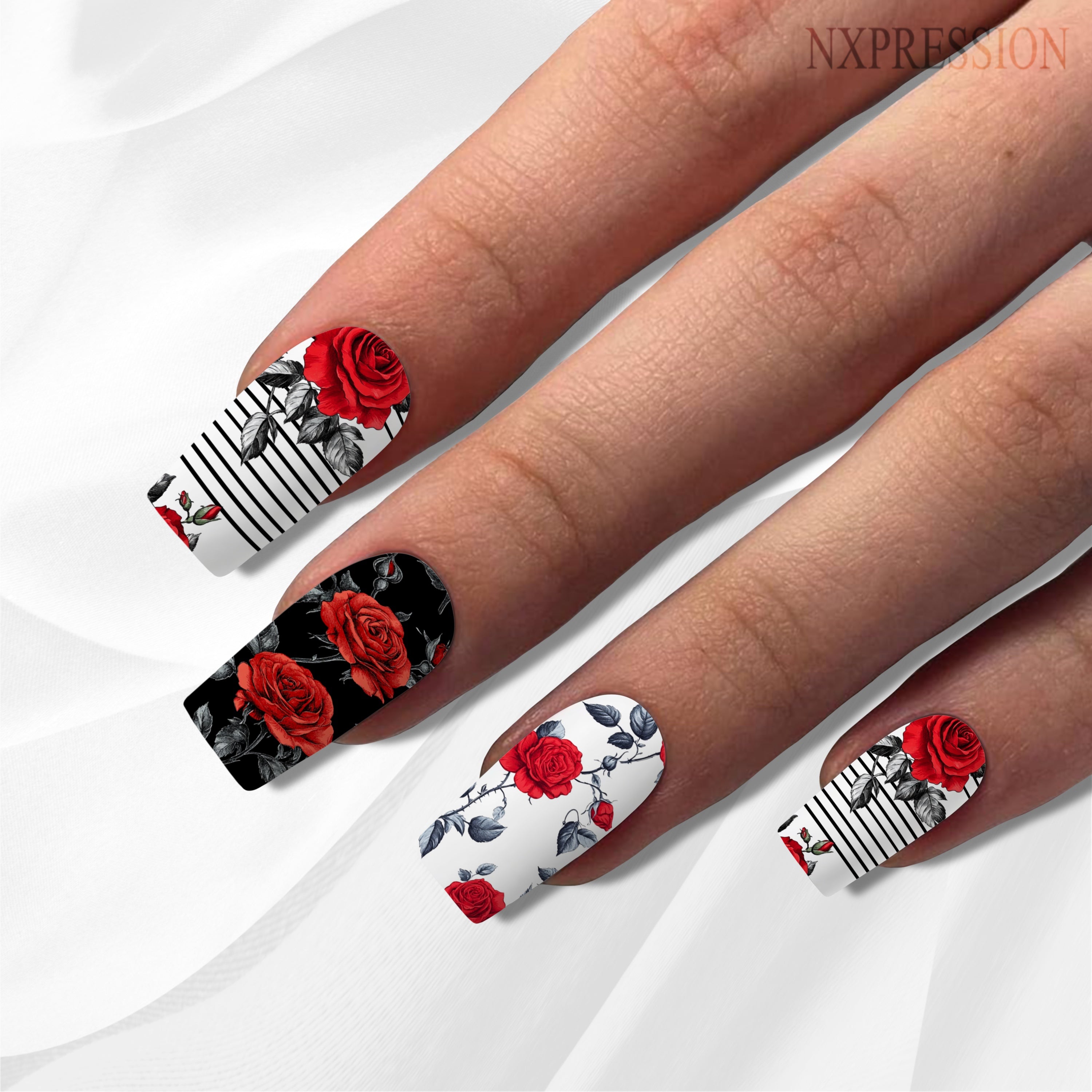Red Rose Toile De Jouy Nail Wraps
