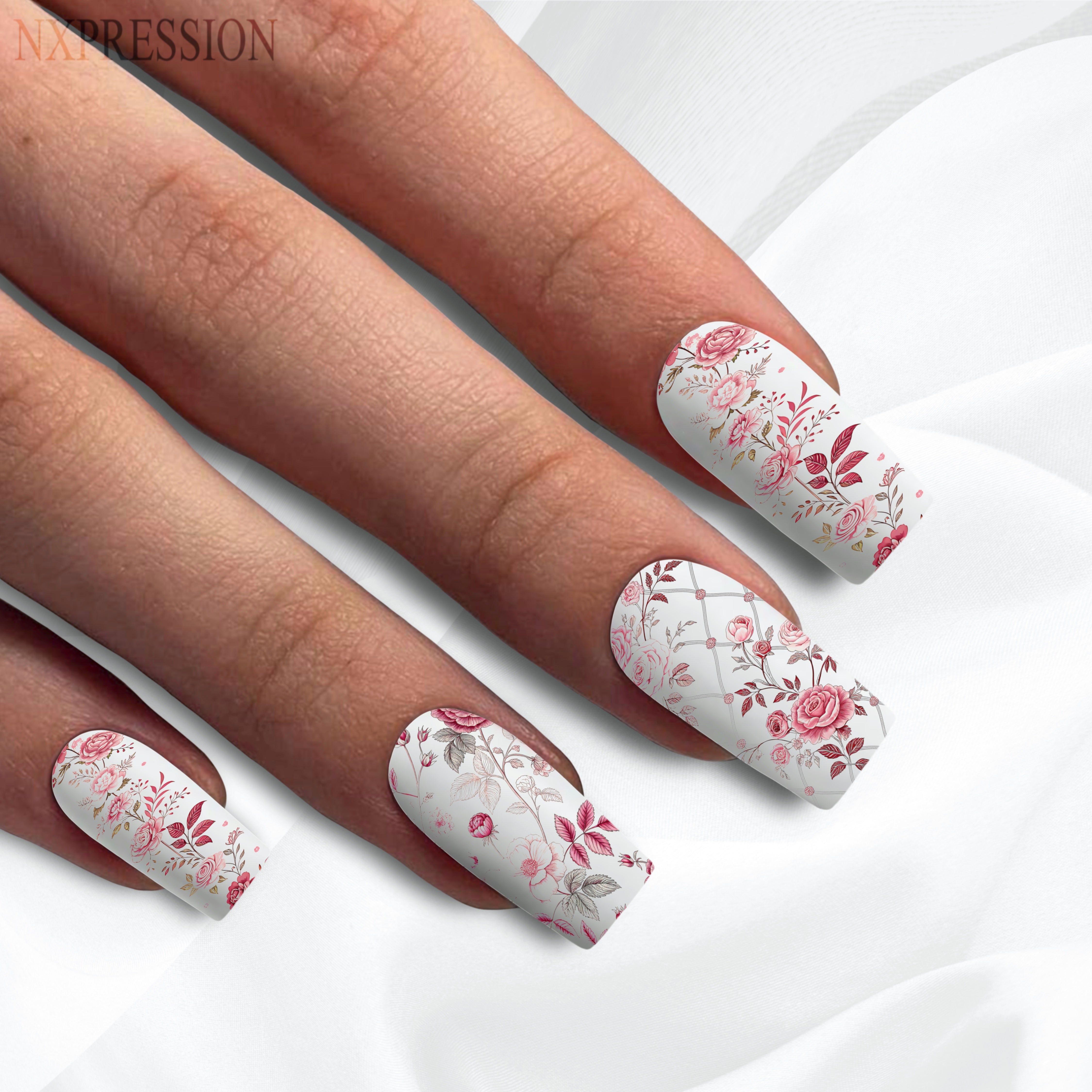 Pink Floral Toile De Jouy Nail Wraps