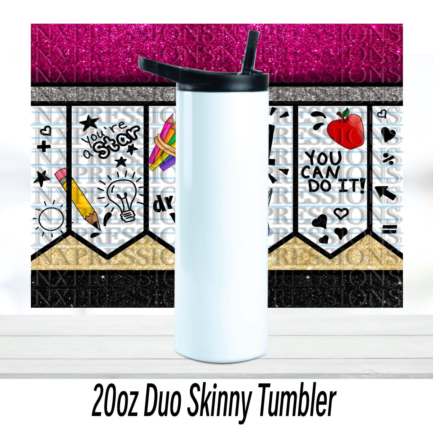 Teacher Pencil Tumbler: 20oz Glitter Holographic School Gift