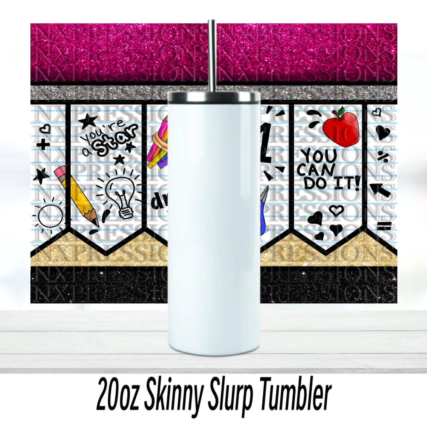 Teacher Pencil Tumbler: 20oz Glitter Holographic School Gift