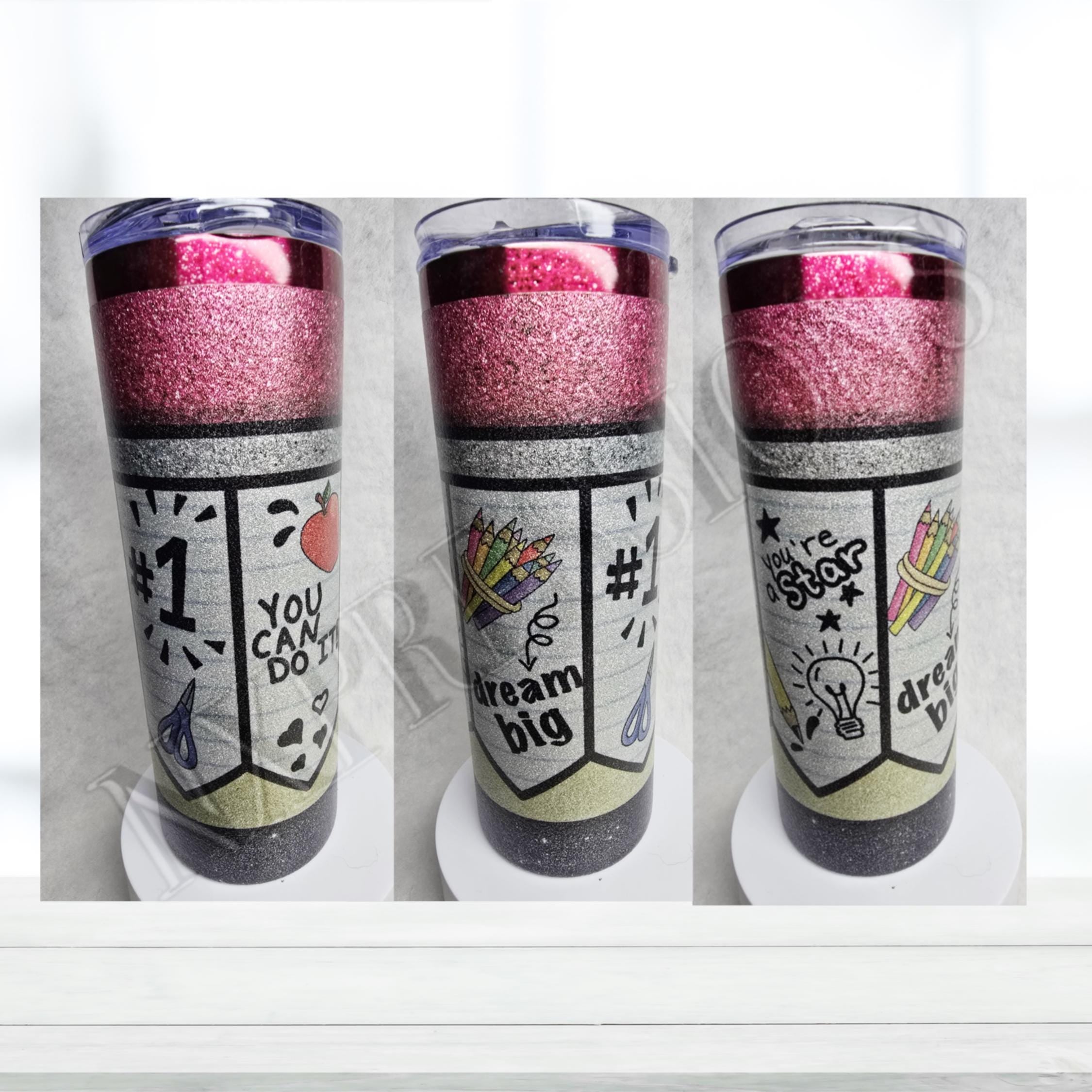 Teacher Pencil Tumbler: 20oz Glitter Holographic School Gift