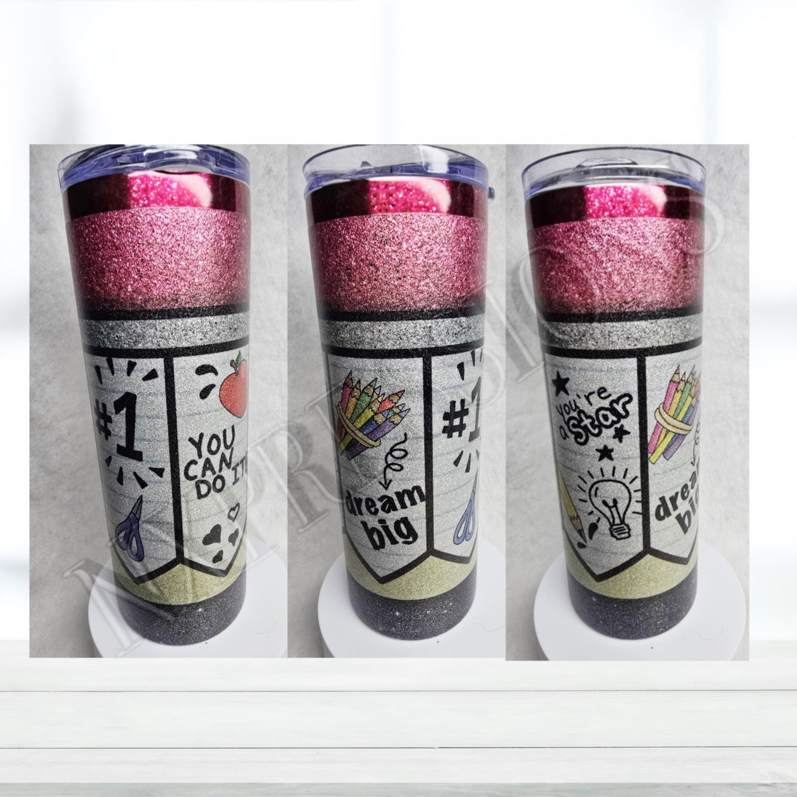 Teacher Pencil Tumbler: 20oz Glitter Holographic School Gift