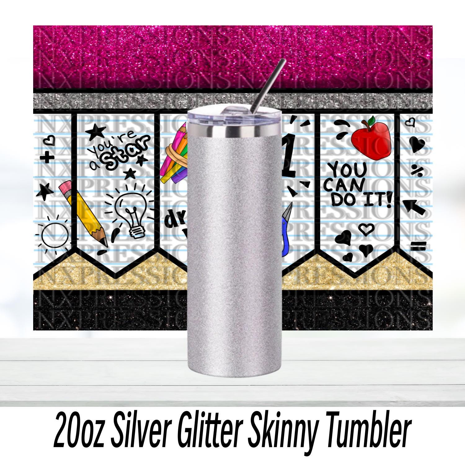 Teacher Pencil Tumbler: 20oz Glitter Holographic School Gift