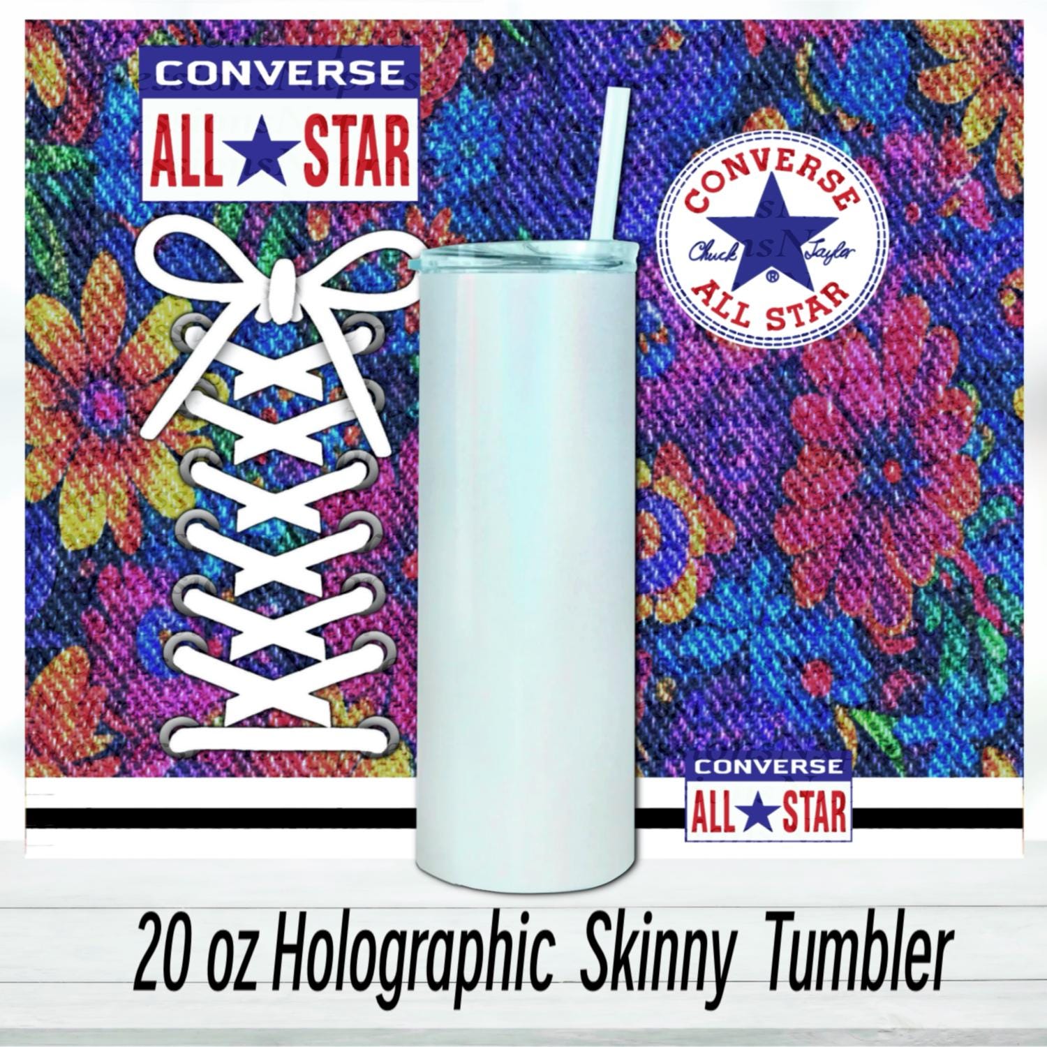 Floral Converse Tumbler : 20oz Sublimated Travel Cup