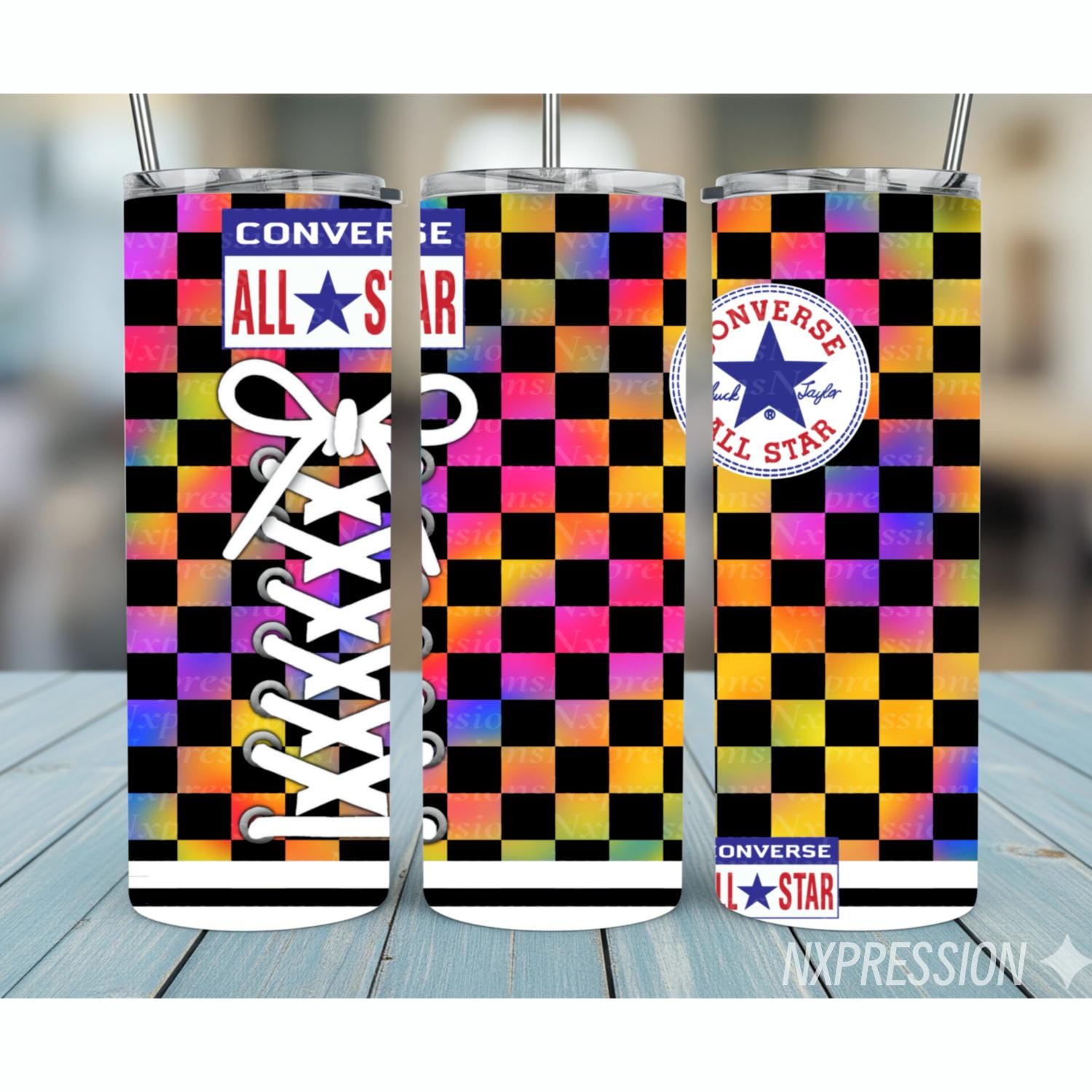 Rainbow checker Converse Tumbler : 20oz Sublimated Travel Cup