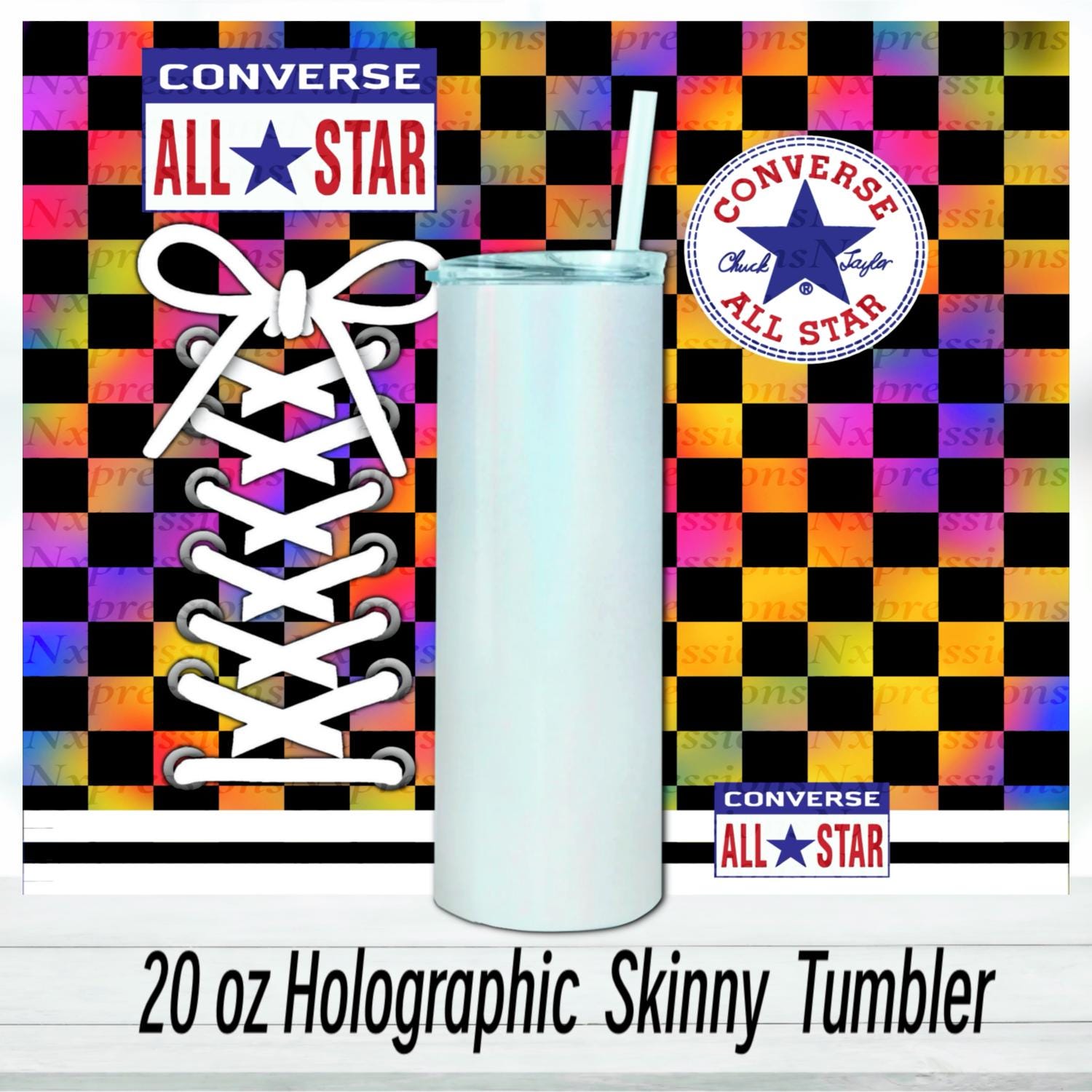 Rainbow checker Converse Tumbler : 20oz Sublimated Travel Cup