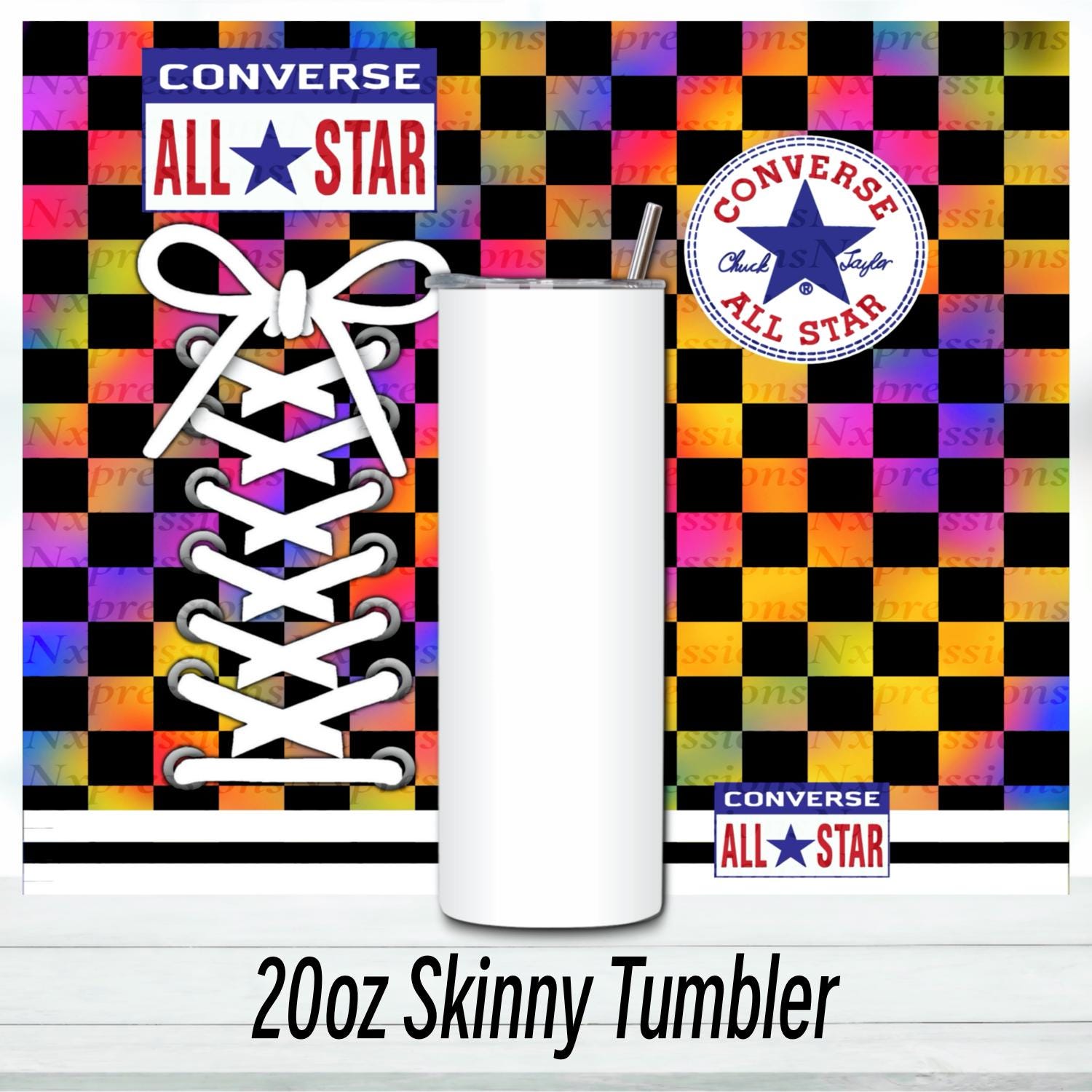 Rainbow checker Converse Tumbler : 20oz Sublimated Travel Cup
