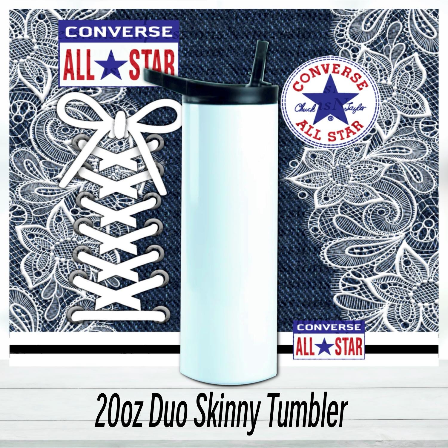 Denim Lace Converse Tumbler : 20oz Sublimated Travel Cup