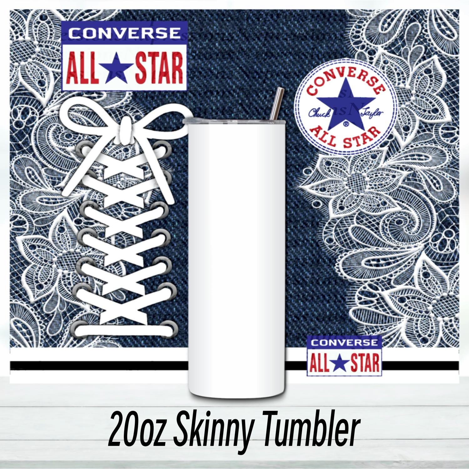 Denim Lace Converse Tumbler : 20oz Sublimated Travel Cup