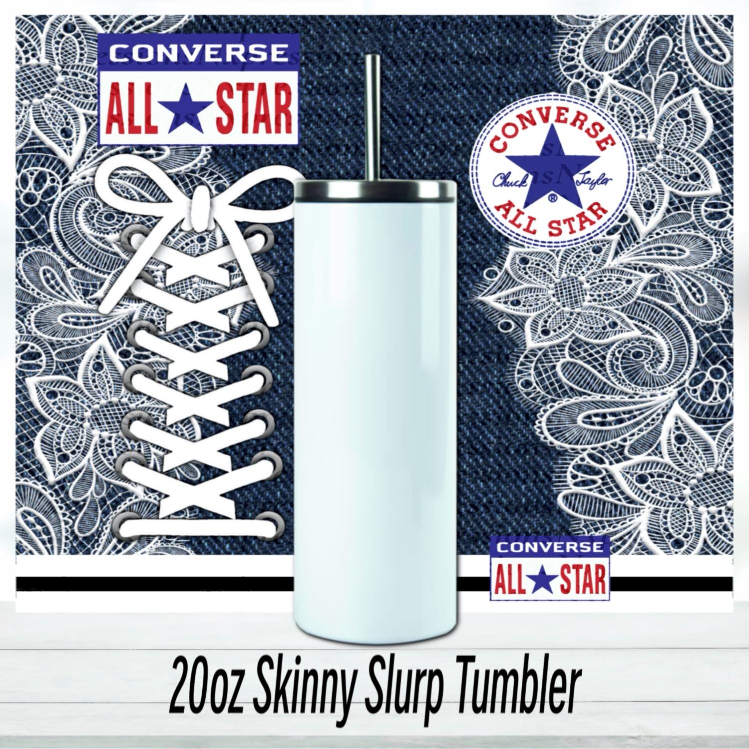 Denim Lace Converse Tumbler : 20oz Sublimated Travel Cup