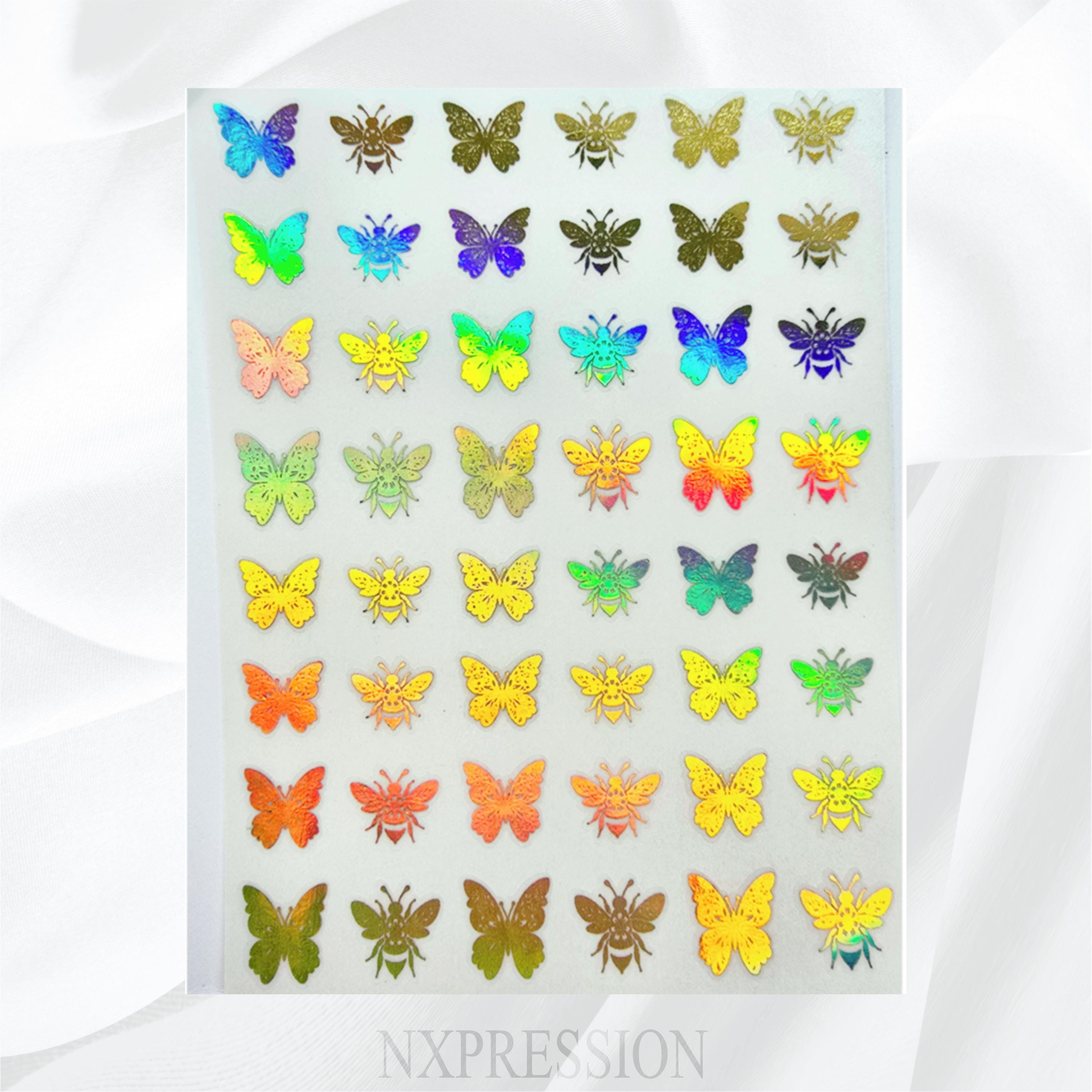 Butterflies and Bees Foiled Nail Art Stickers | Multiple Color Options