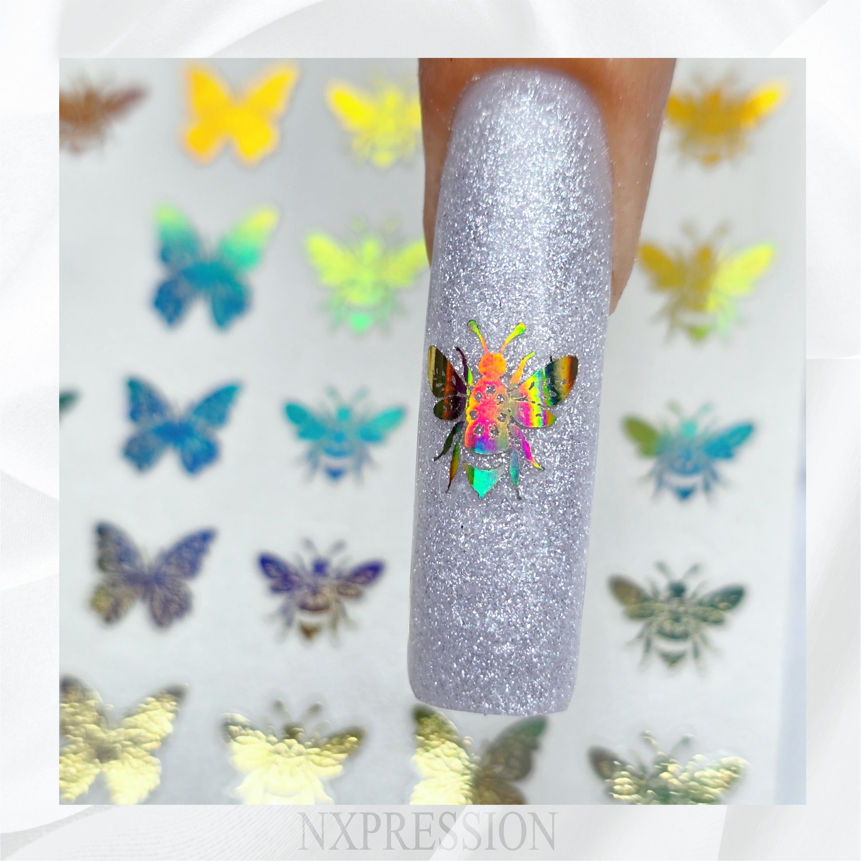 Butterflies and Bees Foiled Nail Art Stickers | Multiple Color Options