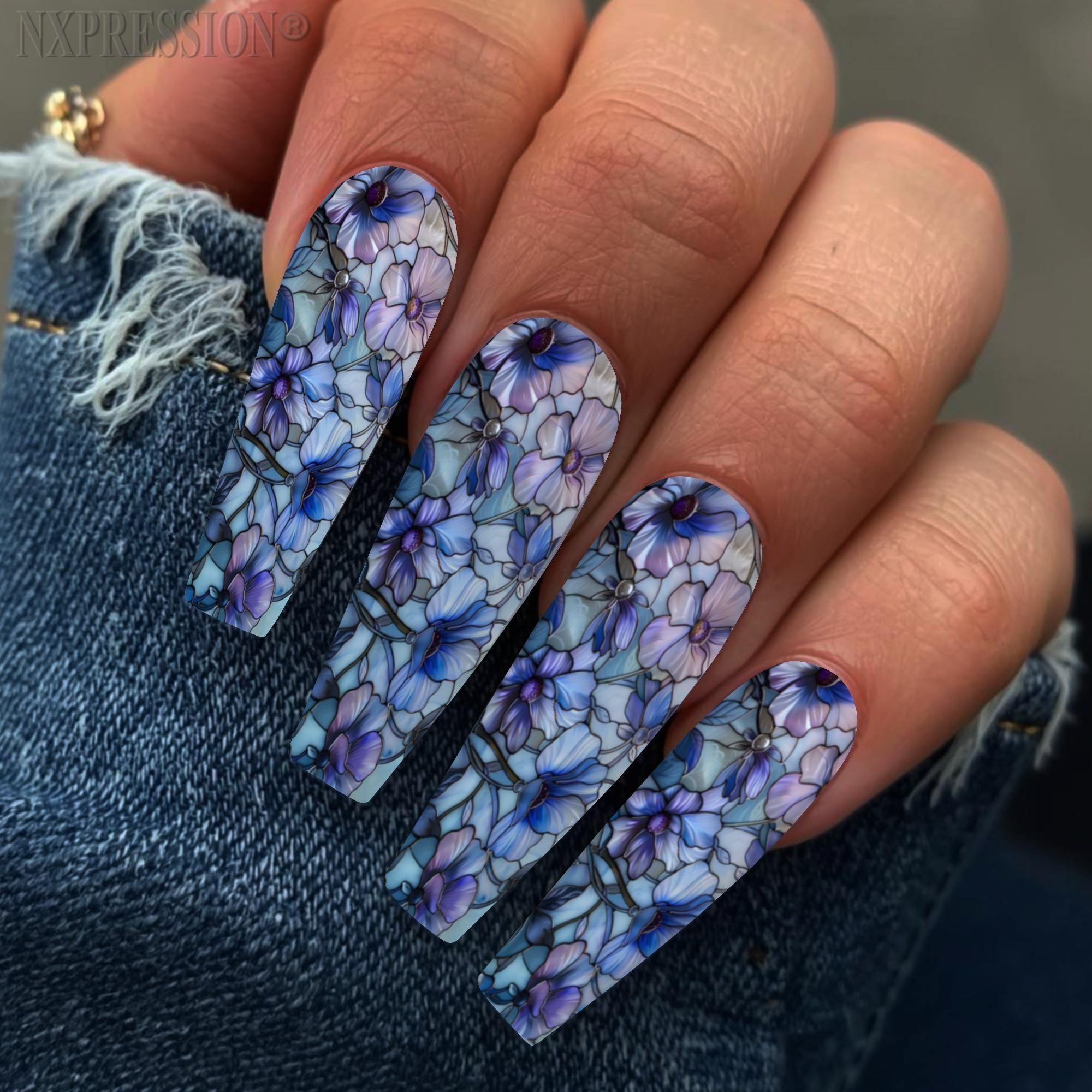 Floral Stain Glass Nail Wraps | Water Transfer Nail Decals
