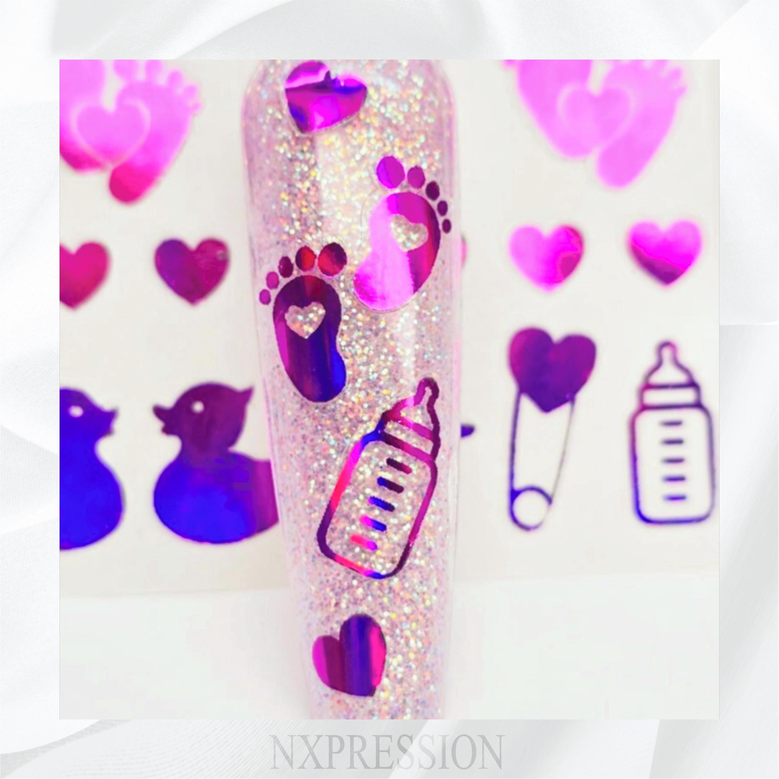 Baby Shower Foiled Nail Art Stickers | Multiple Color Options