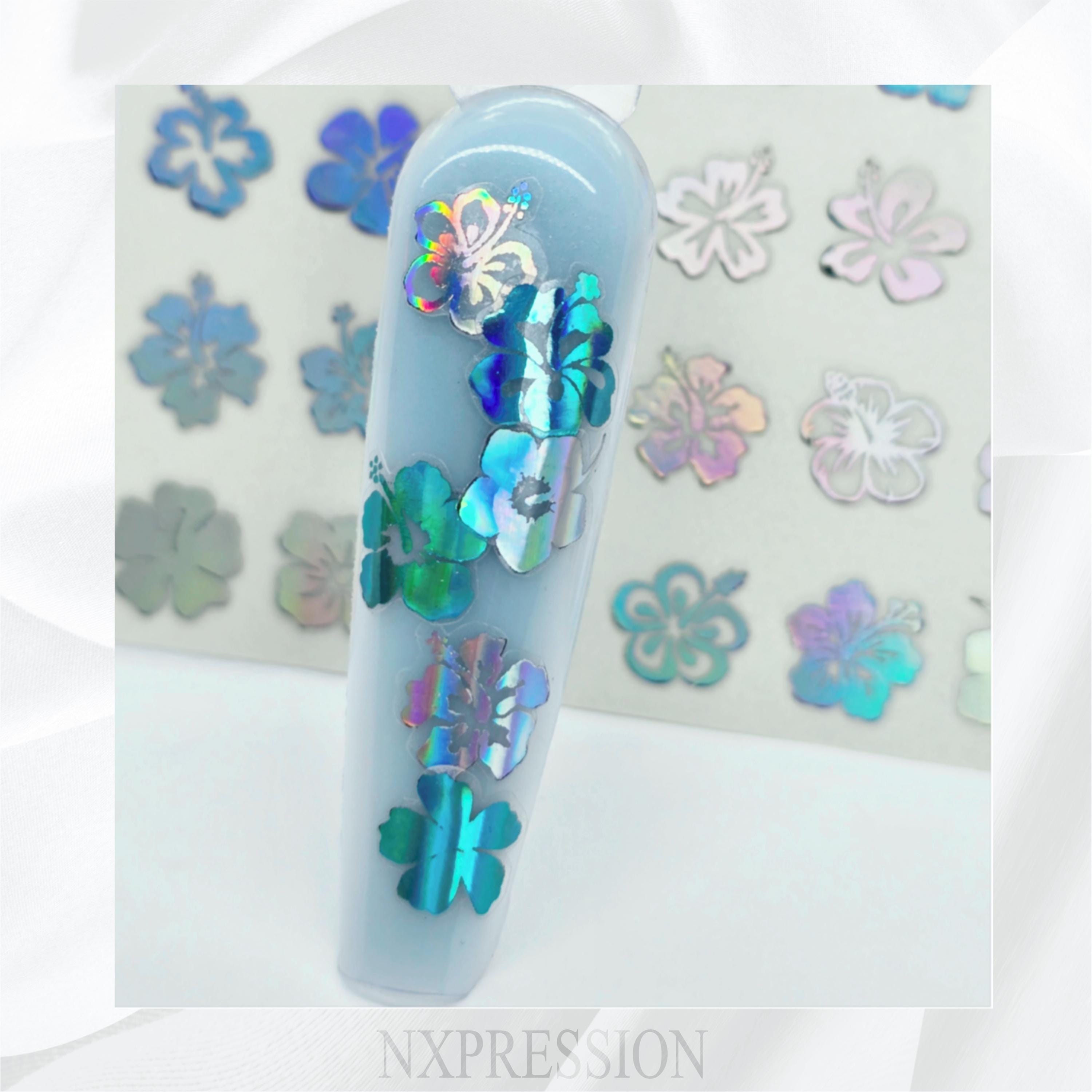 Tropical Flowers Foiled Nail Art Stickers | Multiple Color Options