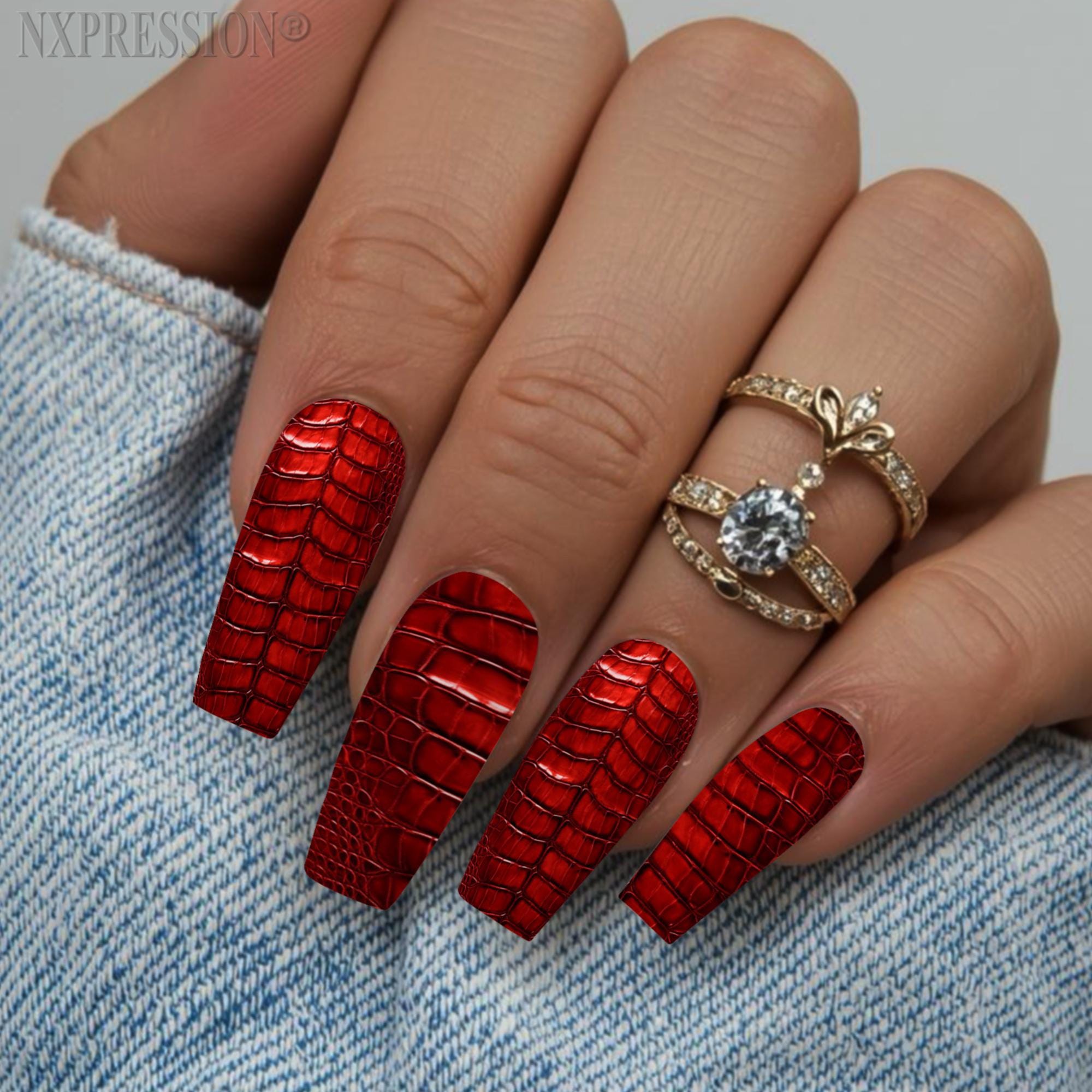Red Alligator Texture Nail Wraps | Water Transfer Nail Decals