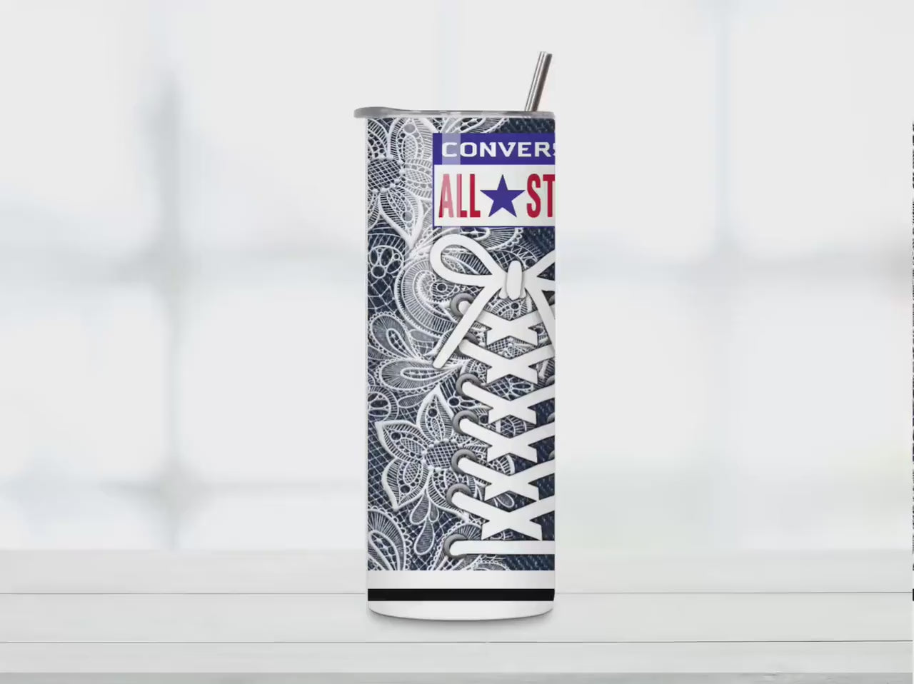Denim Lace Converse Tumbler : 20oz Sublimated Travel Cup