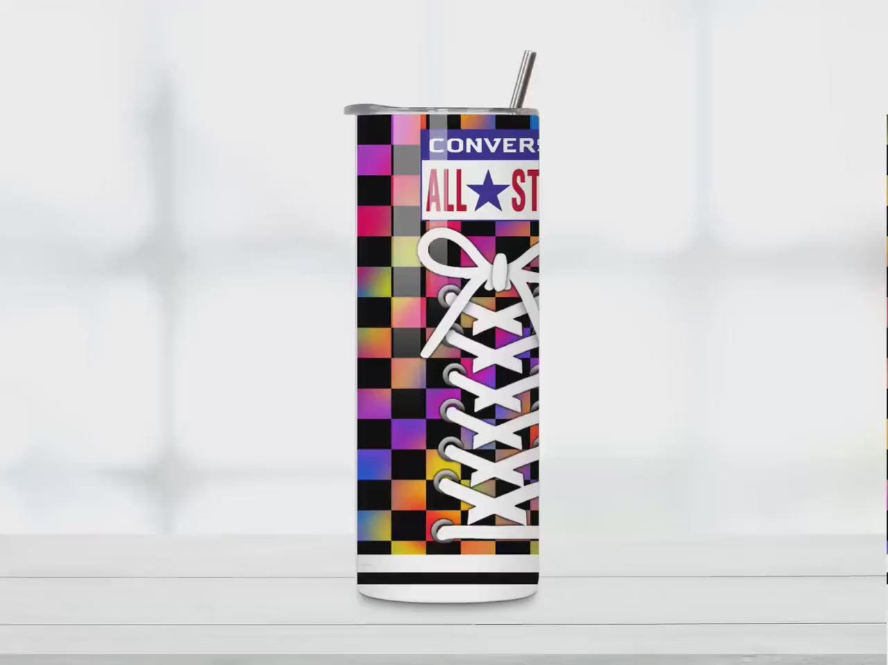 Rainbow checker Converse Tumbler : 20oz Sublimated Travel Cup